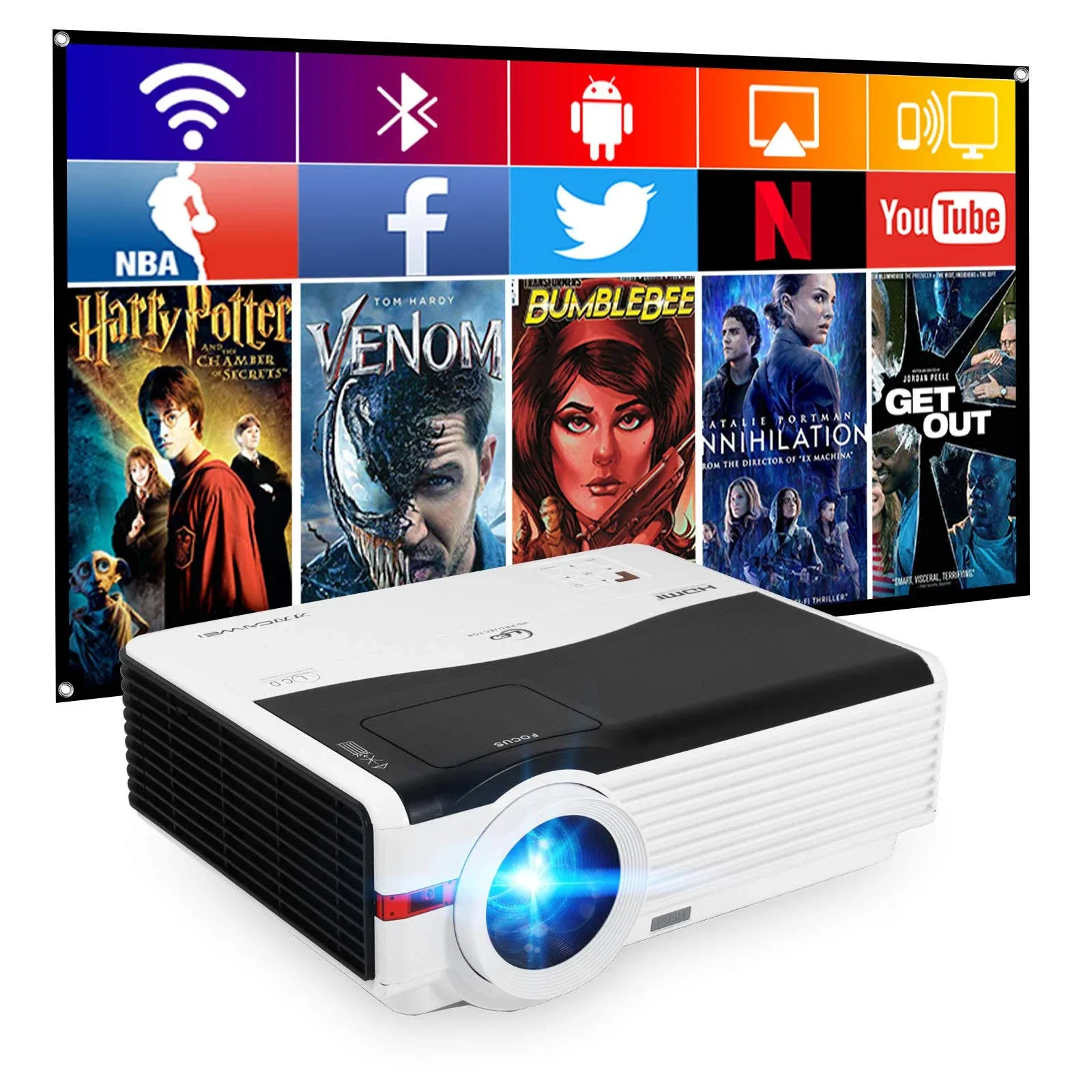 6200LM WiFi Bluetooth Projector Wireless HD Movies Projector 1080P LED Home