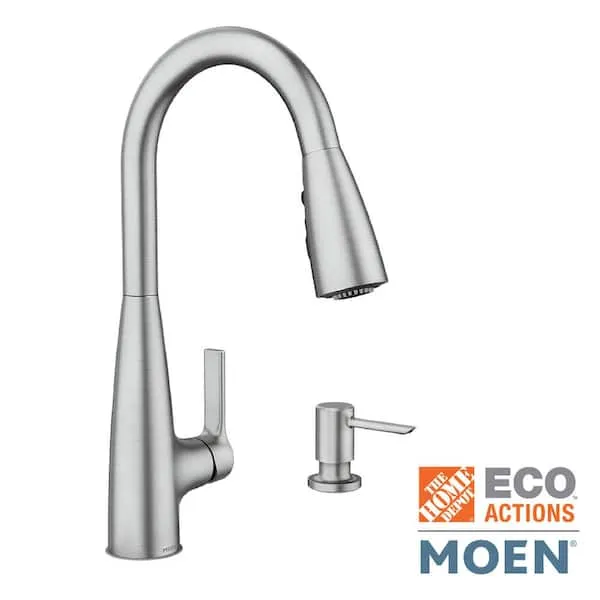 Moen Haelyn Spot Resist Stainless Touchless Single-Handle Pull-Down Sprayer Kitchen Faucet with Soap Dispenser, Features Power Clean for a Faster Wash, 87627EWSRS