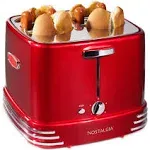 Red Retro Toaster Kitchen 4-Slot Hot Dogs And Buns Pop-Up Toaster Countertop Cookware Classic 4 Slots Hot Dog Cooking Assembled Chrome Silver, Metal Plastic