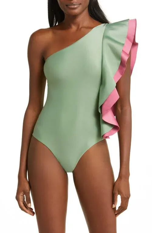 Ruffle One-Shoulder One-Piece Swimsuit