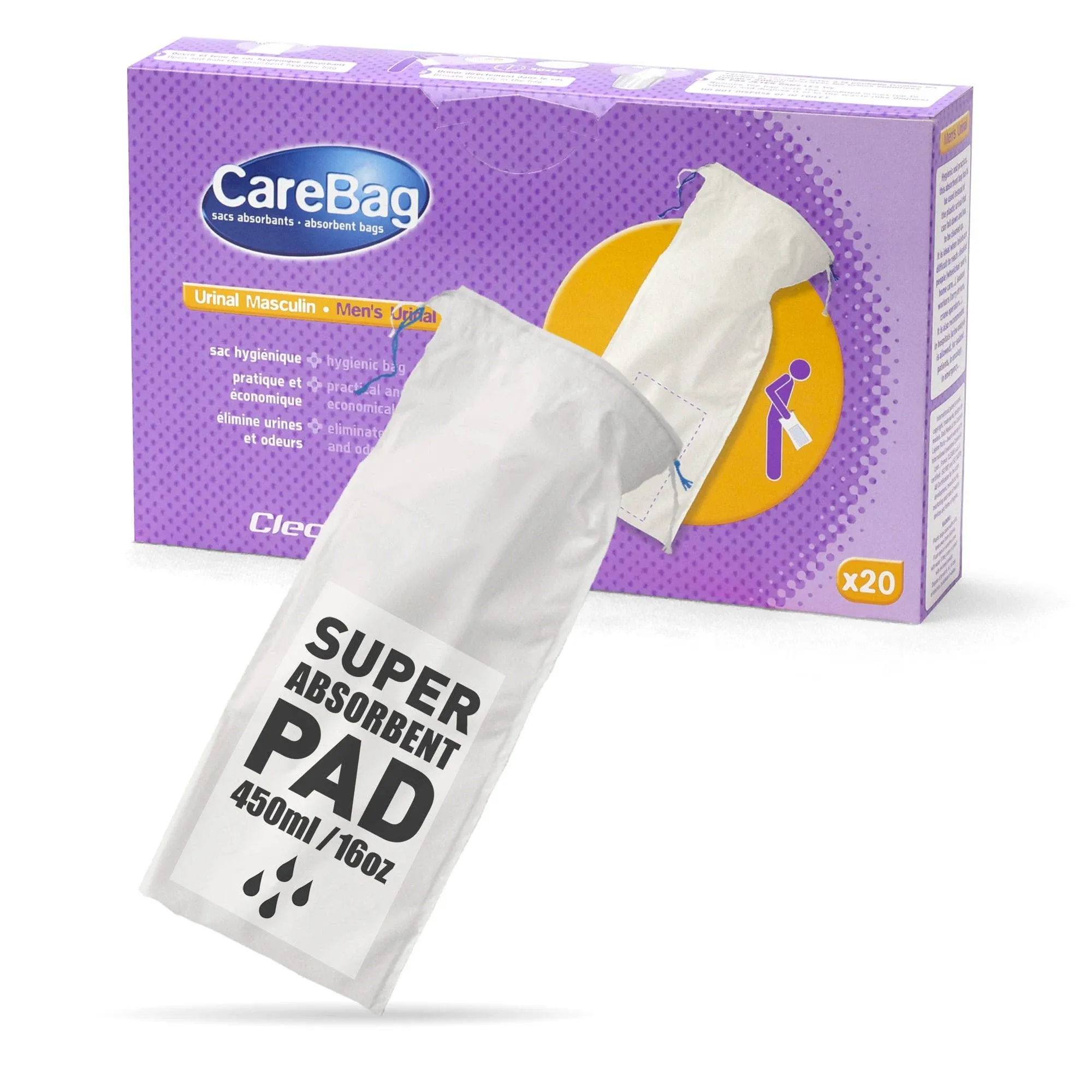 Carebag Men's Urinal Bag W/super Absorb Pad Box/20