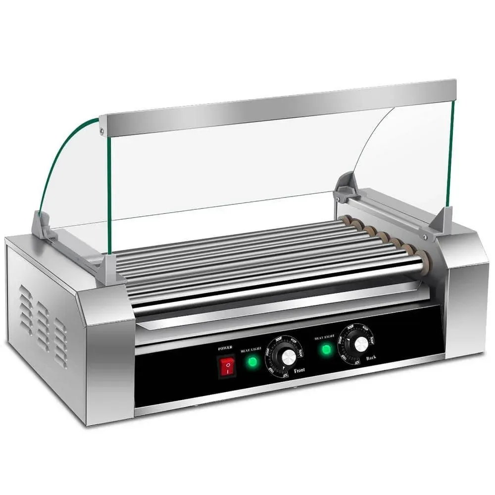 Costway Roller Grill Interior Light+Temperat<wbr/>ure Controls+Drip Tray+Glass Hood