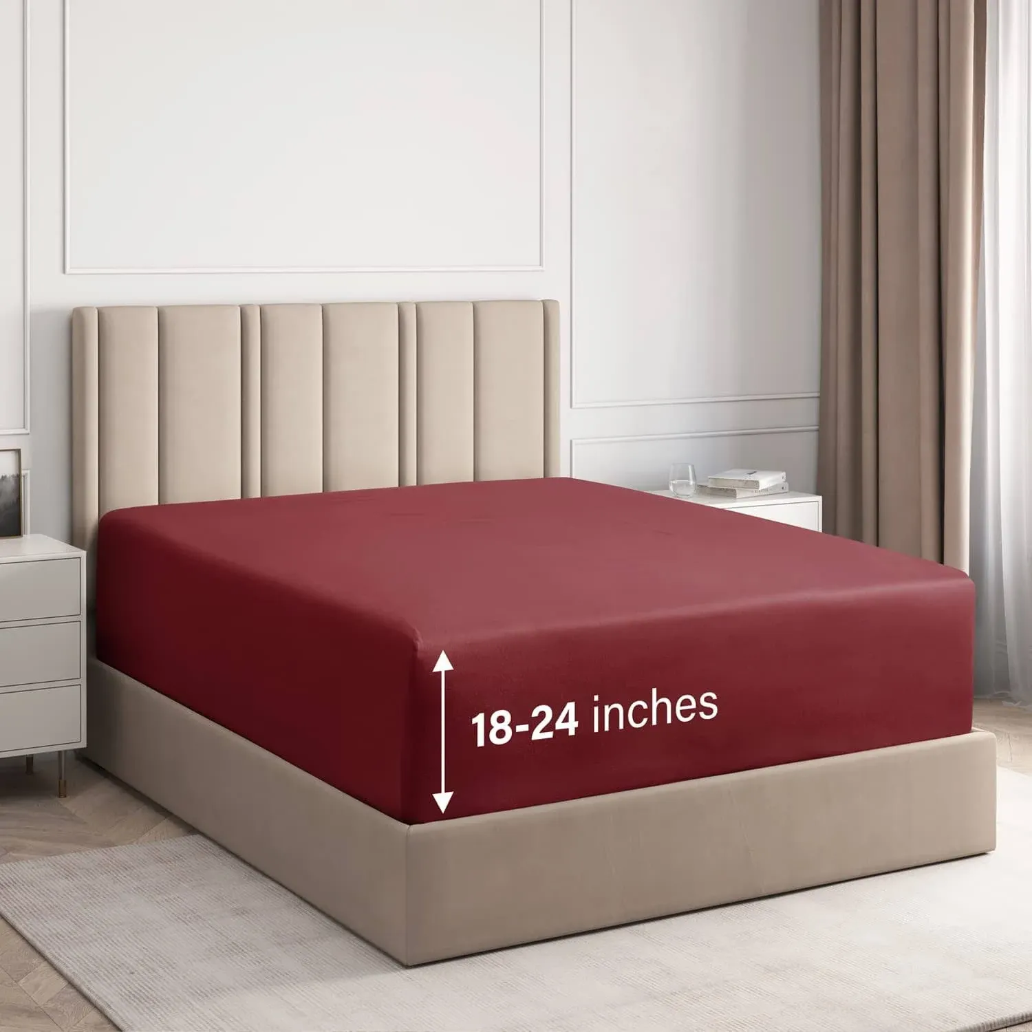 Extra Deep Full 400 Thread Count Cotton Fitted Sheet - Hotel Luxury Single Fitted Sheet Only - Easily Fits 18" to 24" Mattress - Soft, Wrinkle Free, Breathable & Comfy - Extra Deep Pockets - Burgundy