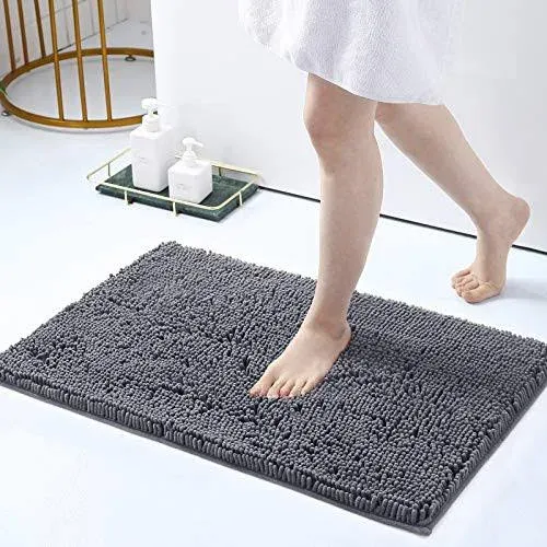 Smiry Luxury Chenille Bath Rug 47''x17'', Extra Soft and Absorbent Shaggy Bathroom Mat Rugs, Machine Washable, Non-Slip Plush Carpet Runner for Tub, Shower, and Bath Room, Black