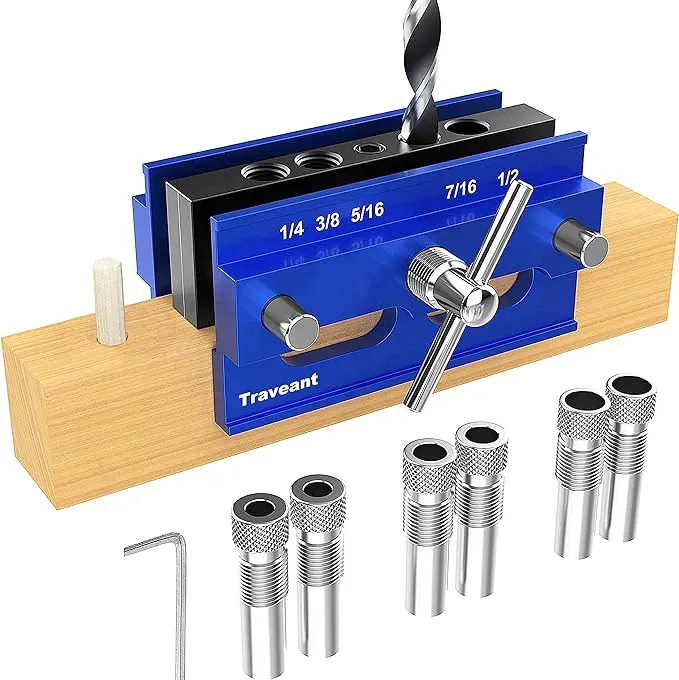 Self Centering Dowel Jig kit, Drill Guide Bushings Set, Wood Working Tools Drill and Accessories, Adjustable Width Drilling Guide Power Tool Accessory Jigs Tools for Men (Klein Blue)