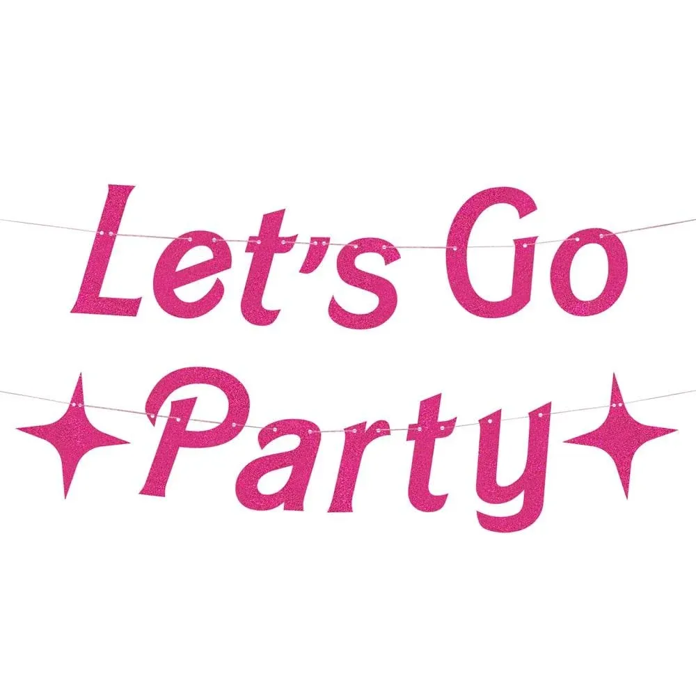 xo, Fetti Let's Go Party Pink Glitter Banner, 5 Ft. | Bachelorette Party Decorations, Pink Birthday Party Decorations, Cute Photo Backdrop, 21st Bday Supplies