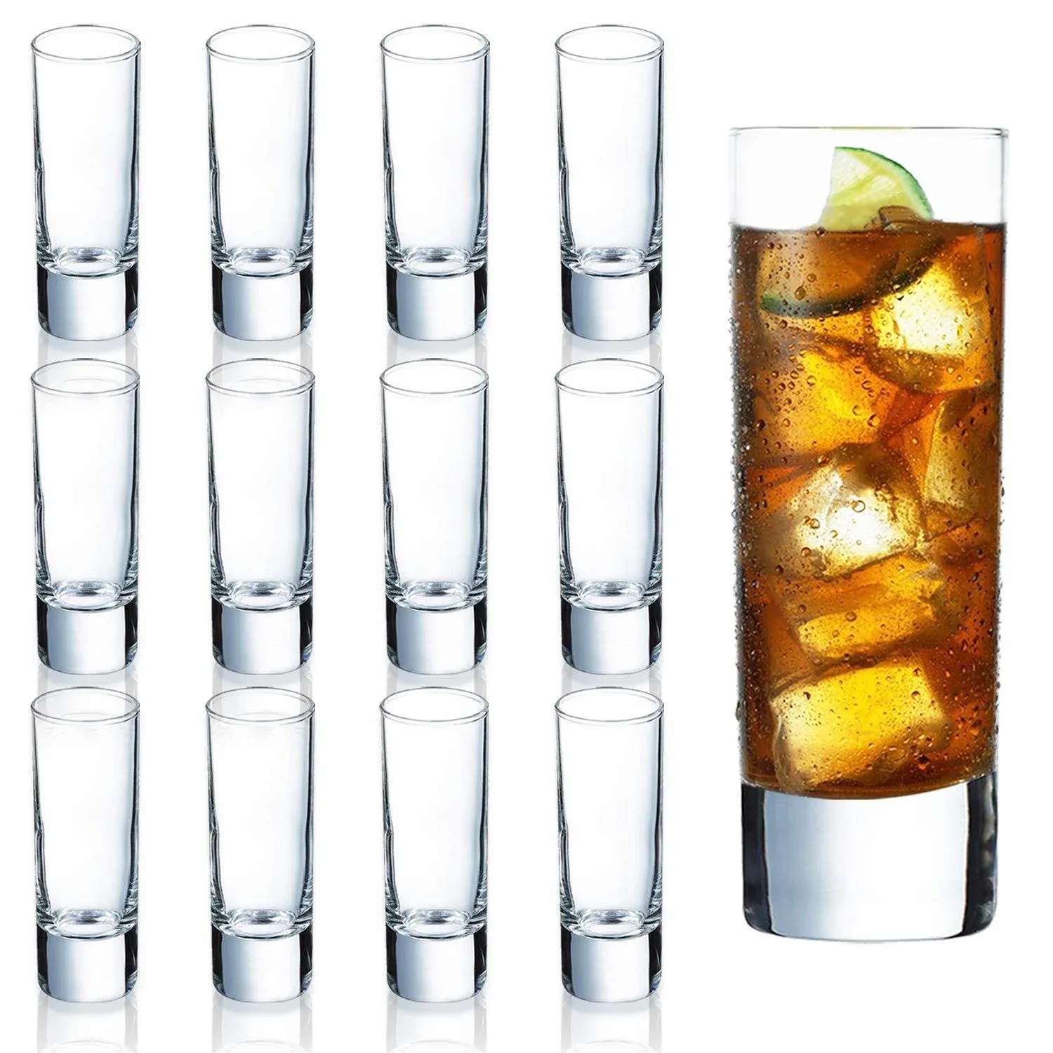 Farielyn-X Clear Heavy Base Shot Glasses 12 Pack, 2 oz Tall Glass Set for Whiskey, Tequila, Vodka