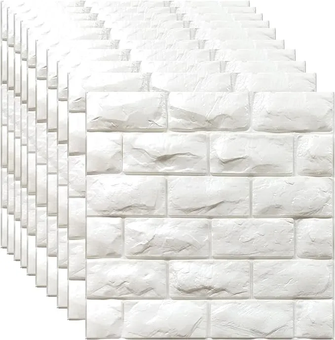 3D Wall Panels Peel and Stick 11PCS White Foam Brick Wallpaper for Bedroom Faux Stone Wall Panel Self-Adhesive Wallpaper (11PCS-10.65 Sq Ft, White)