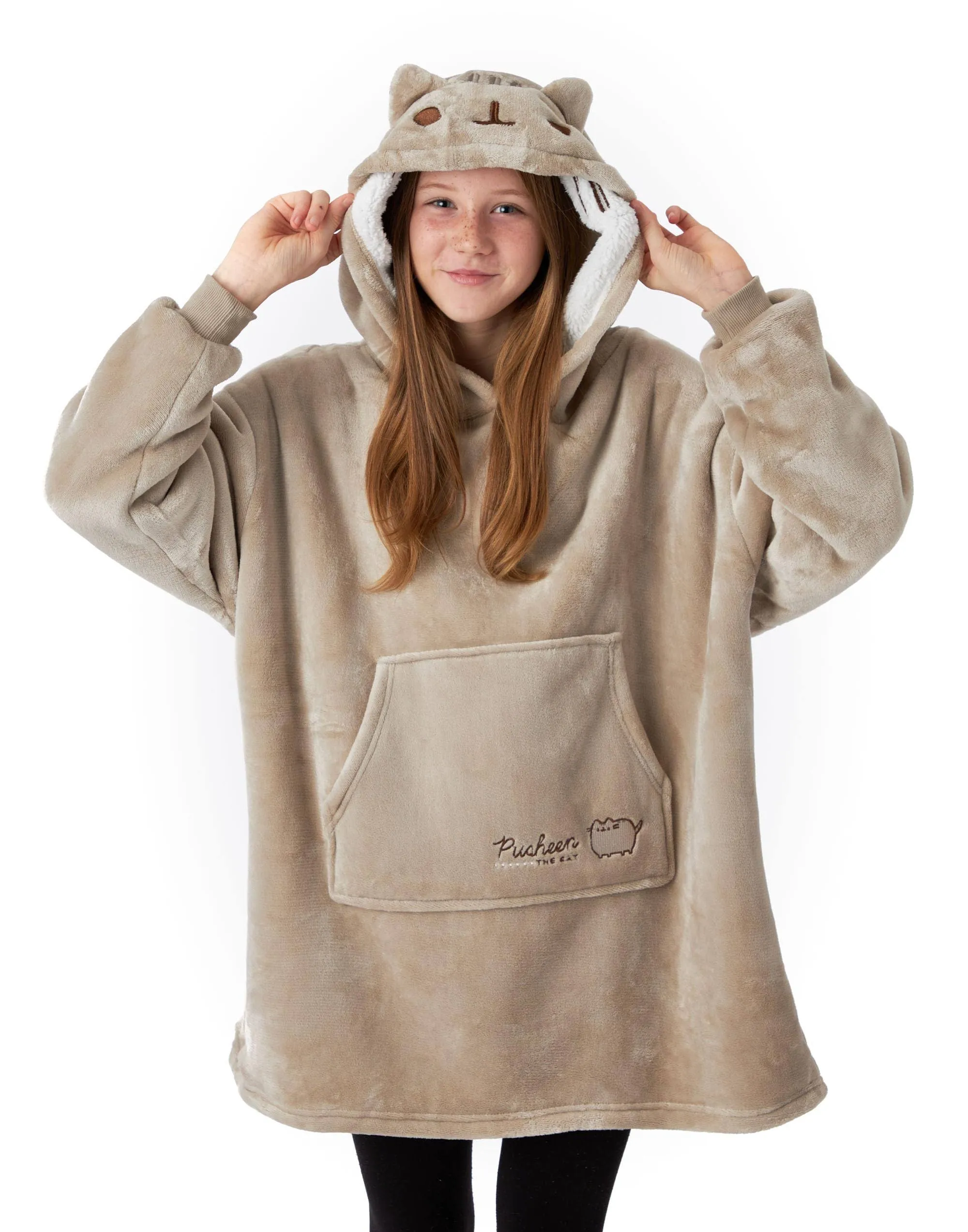 Pusheen Oversized Wearable Blanket Hoodie Girls Tabby Cat Snacks Fluffy Sherpa ...