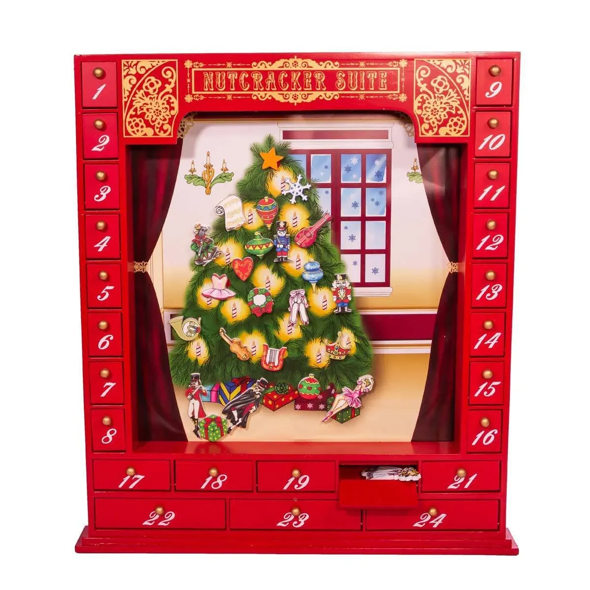 Kurt Adler 17.5&#034; Wooden Nutcracker Suite Advent Calendar, Red