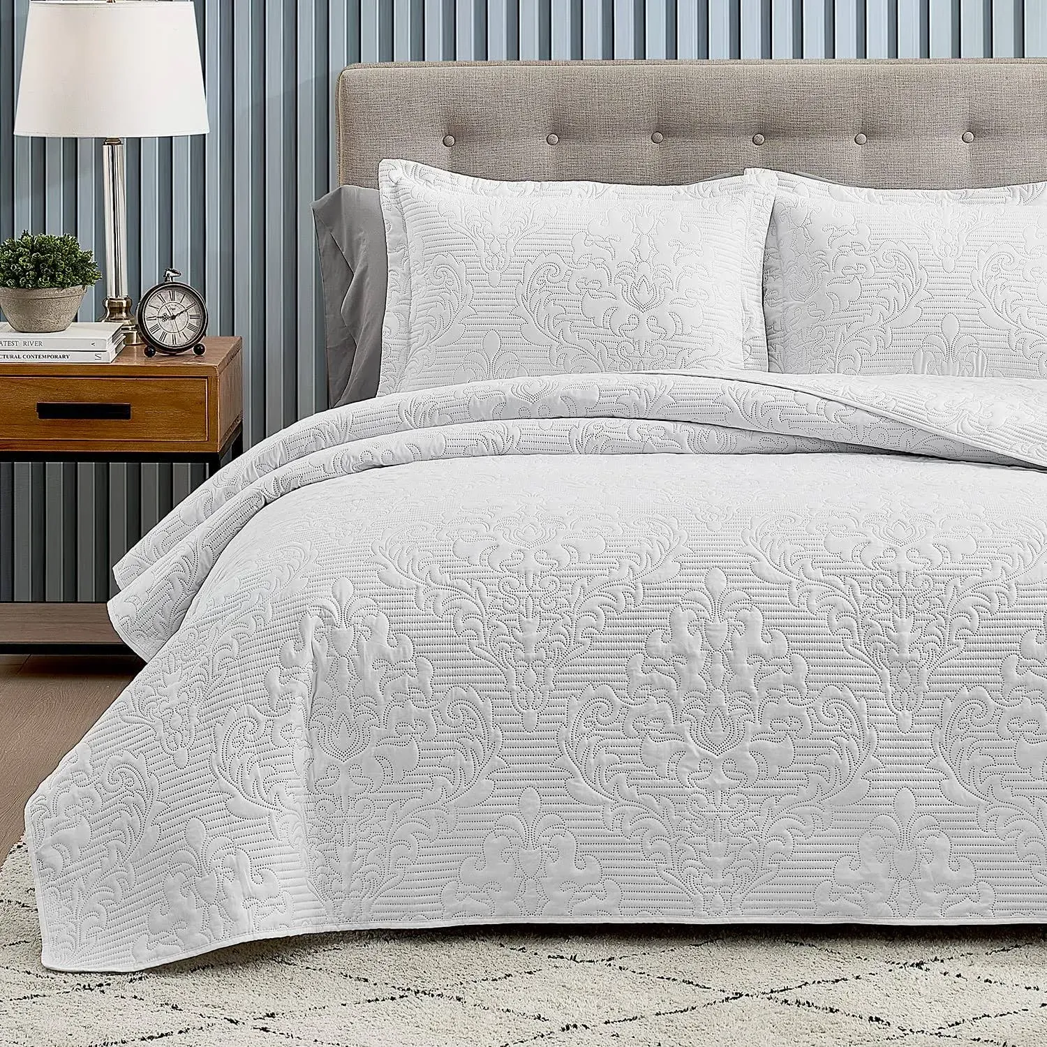 Hansleep Quilt Set Full Queen - Quilt Queen Size Bedding Set Damask, Lightweight ...