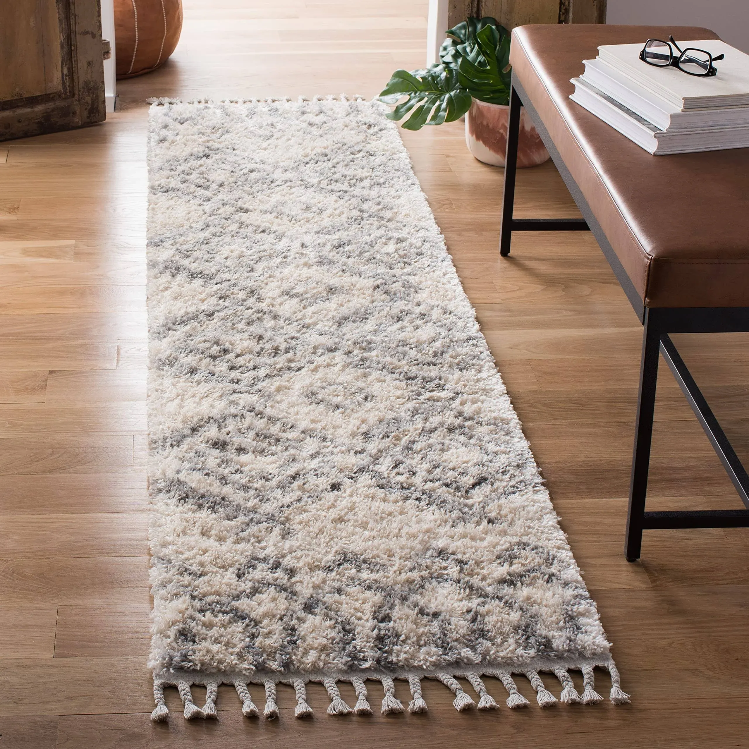 Safavieh Berber Fringe Shag Rug Collection: BFG611A - Cream / Grey - 2' x 8'