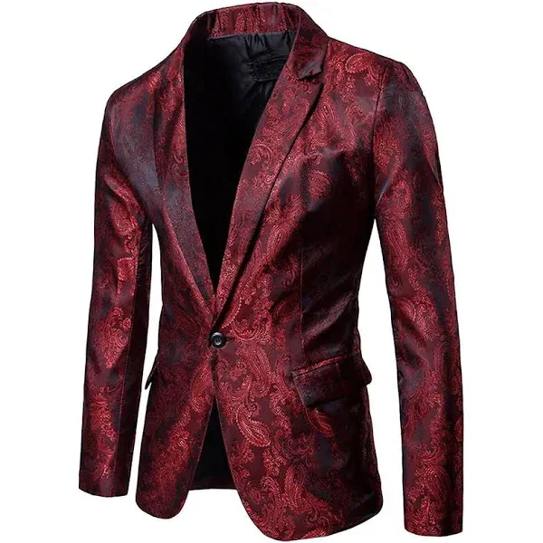 Men&#039;s Slim Formal Suit Button Party Floral Business Blazer Coat Jacket Tops Chic