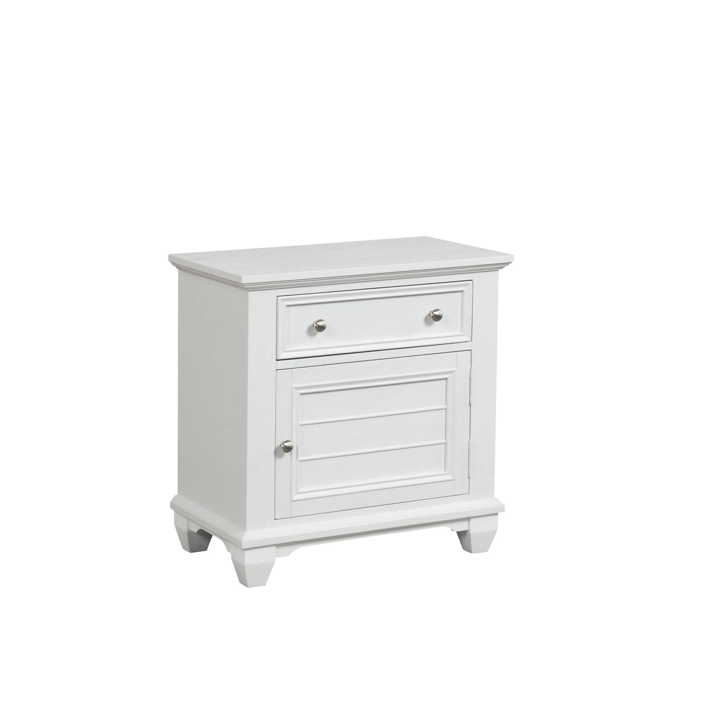 Benjara BM304791 28 in. Jims Single Door & Drawer Nightstand with Cup Handles White Wood