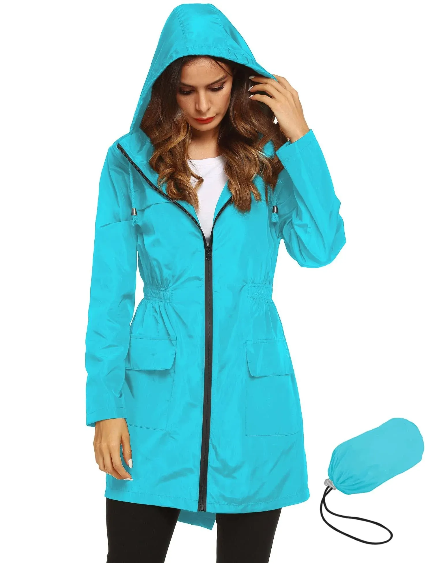 Lomon Women Waterproof Lightweight Rain Jacket Active Outdoor Hooded Raincoat