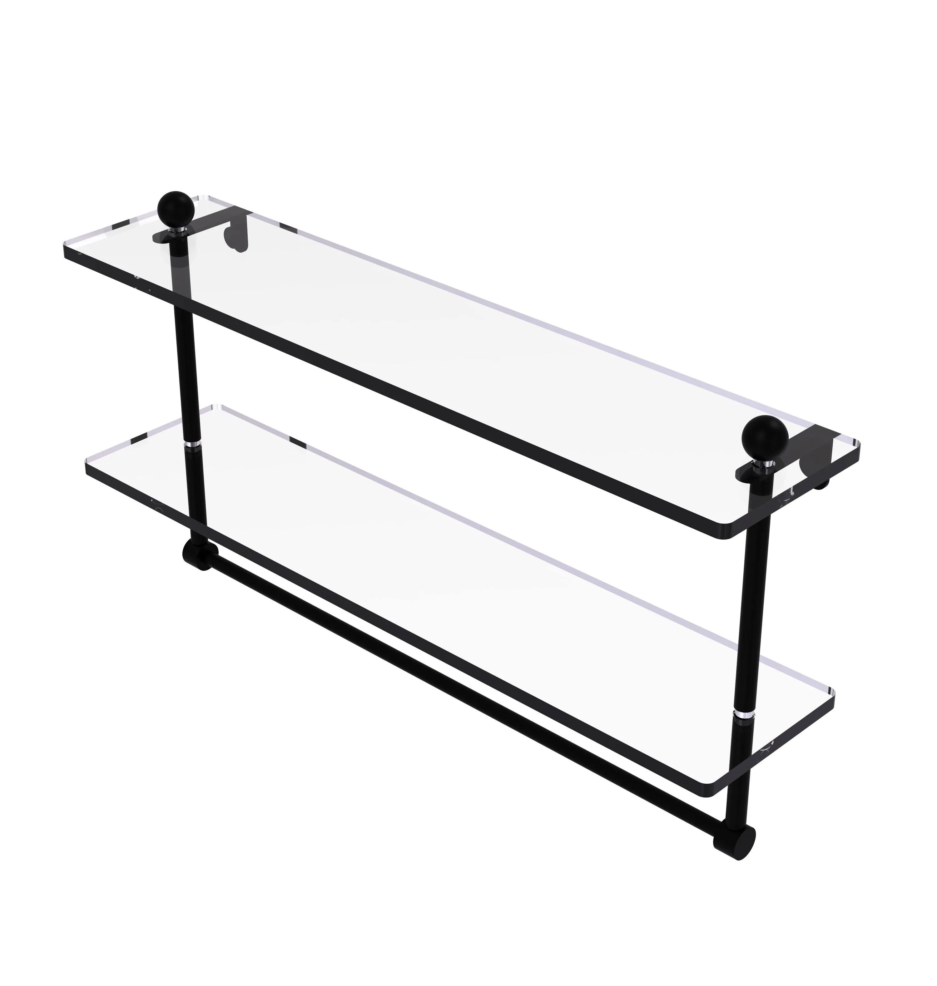 Allied Brass 22" Two Tiered Glass Shelf with Integrated Towel Bar Matte Black