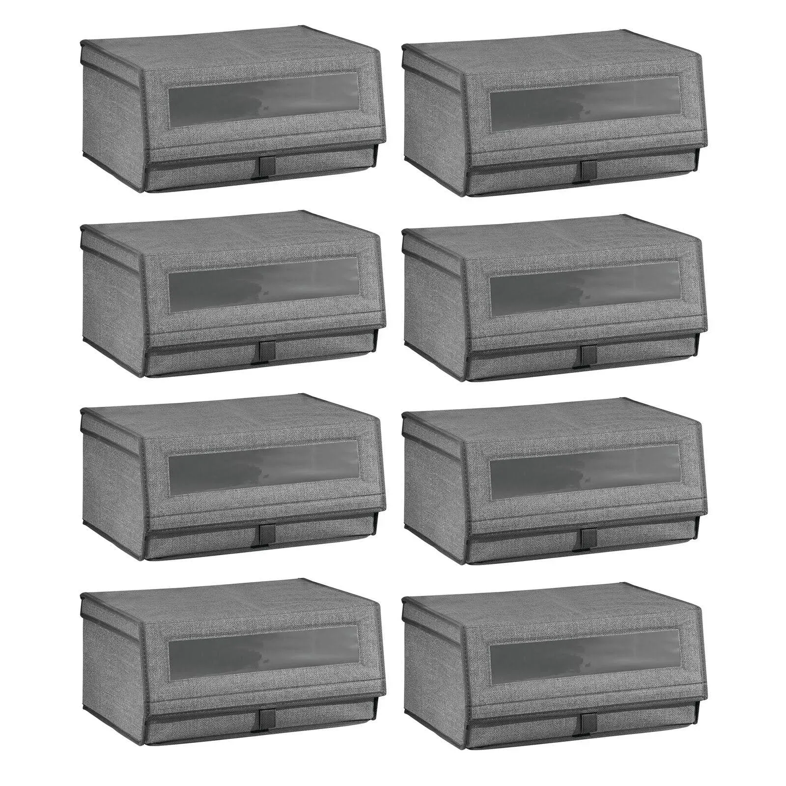 mDesign Large Fabric Closet Shoe Storage Box, 8 Pack - Charcoal Gray