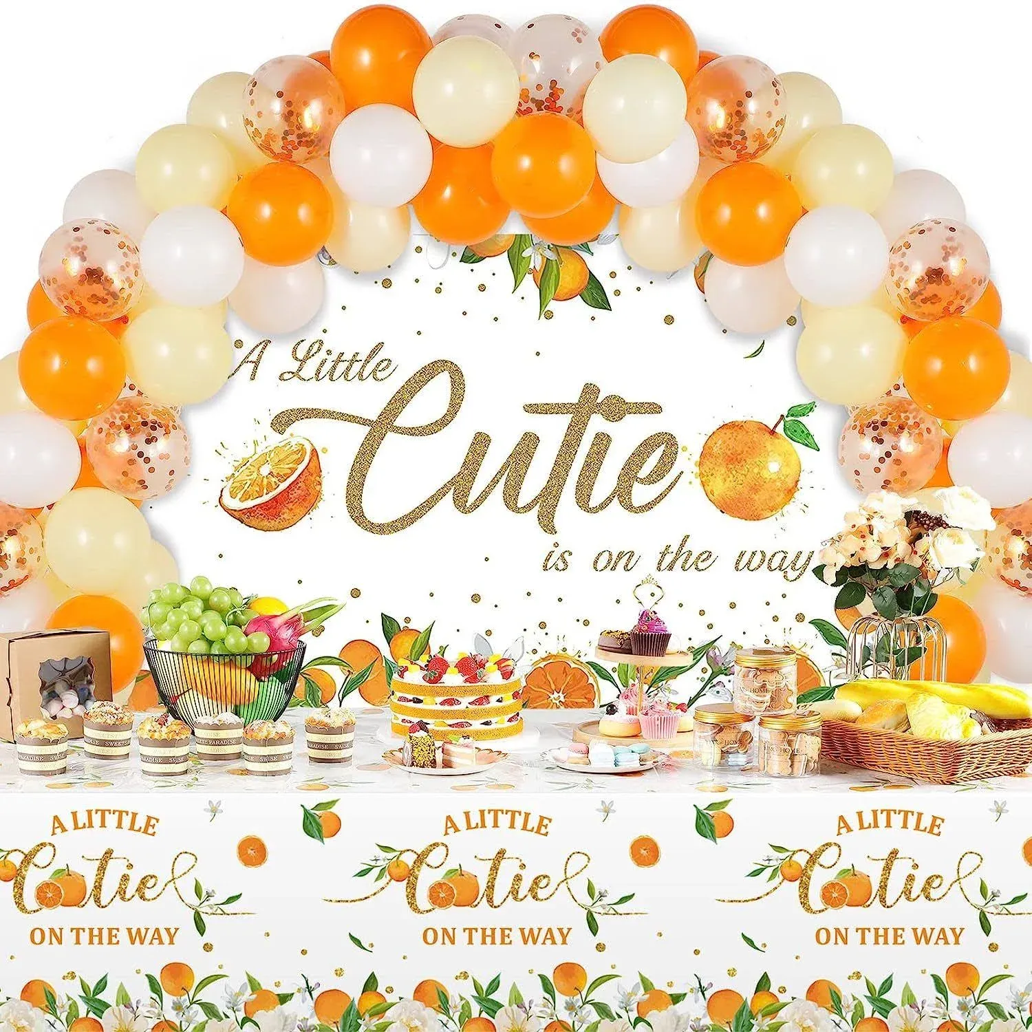 57 Pieces Little Cutie Party Decoration Orange Citrus Theme Baby Shower Party Su