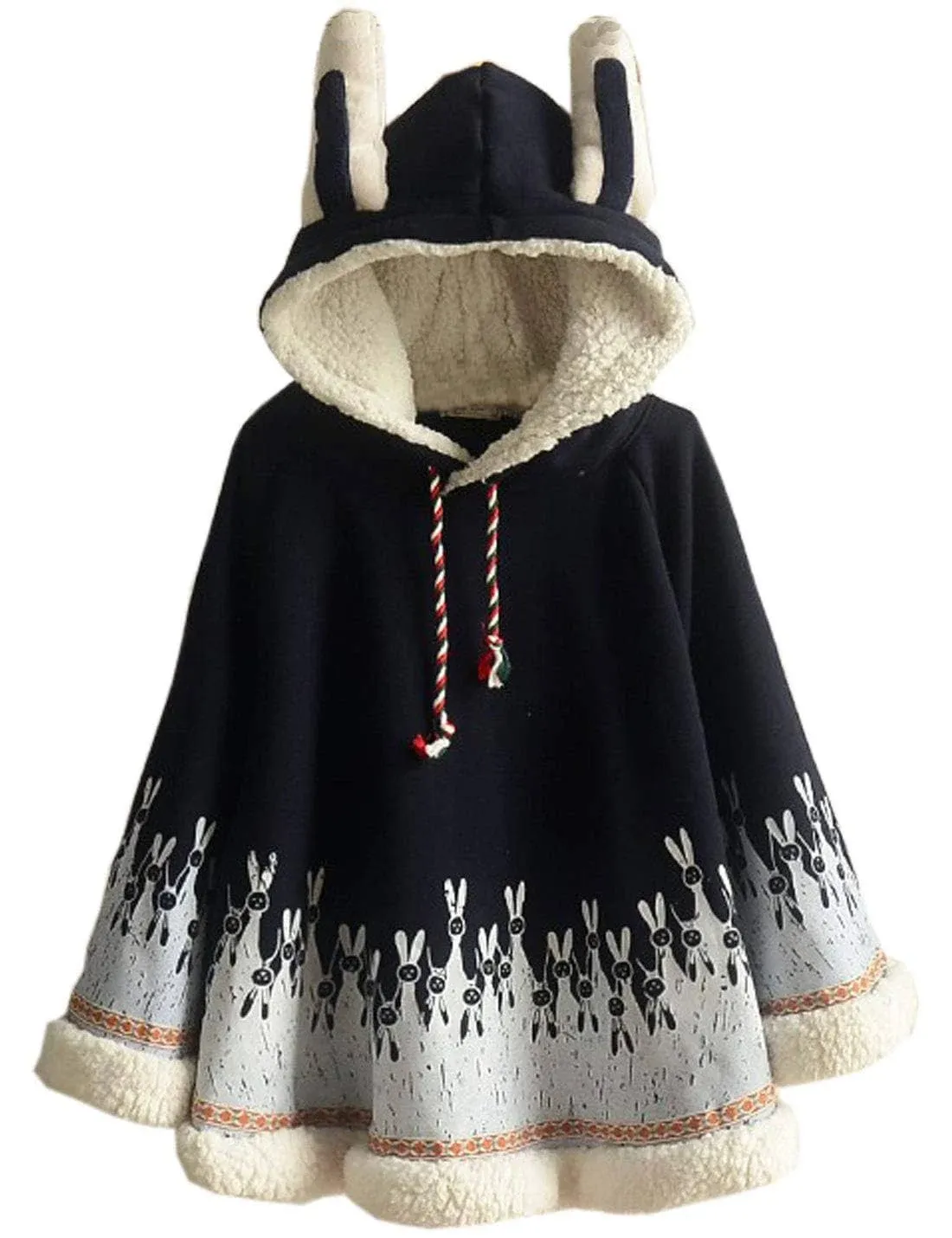 Flygo Women Girl's Cute Fleece Lined Hooded Cape Poncho Cloak Coat Animal Printed