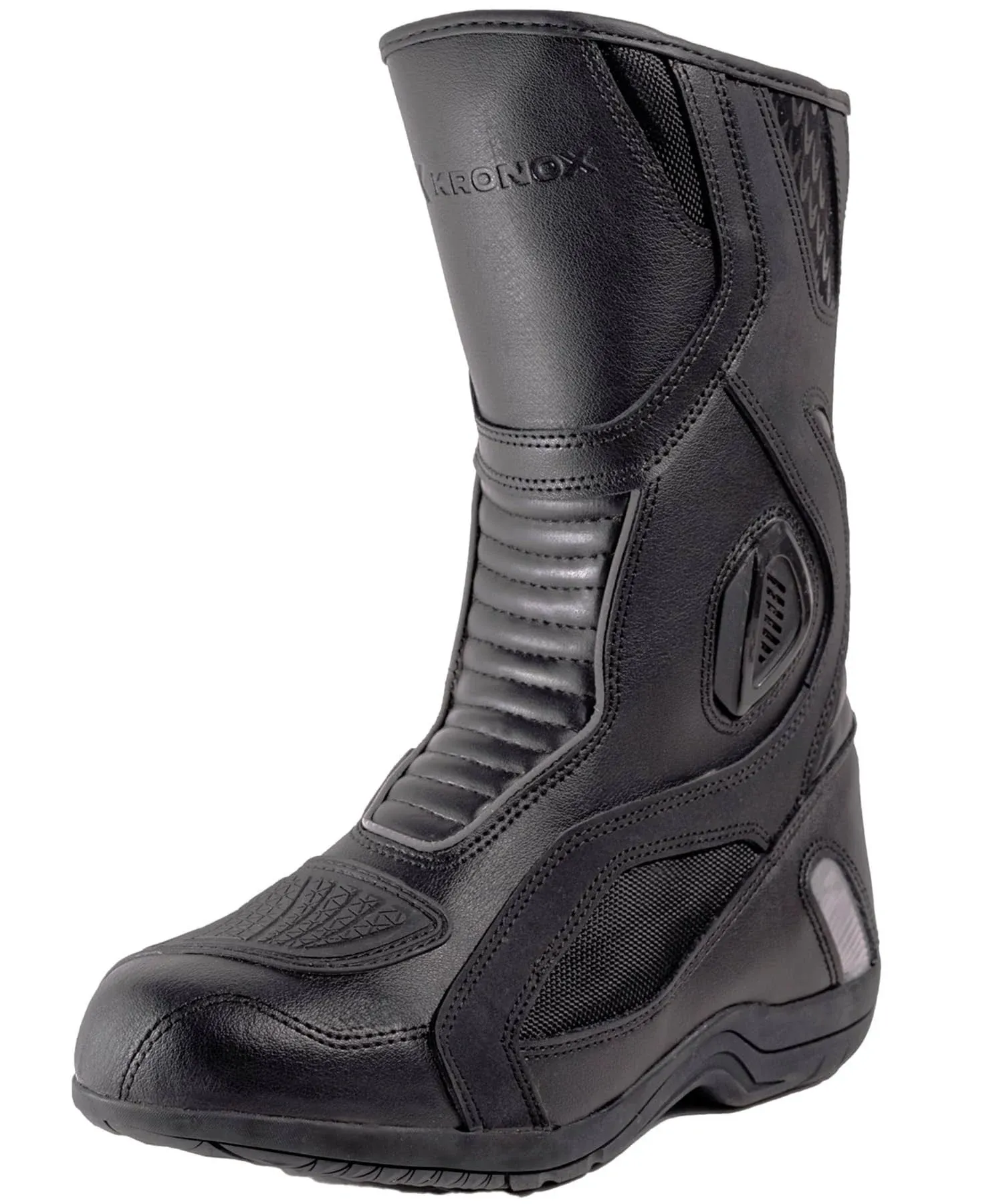 KRONOX Men's Motorcycle Riding Boots - Water-Resistant PU Leather, Safety Reflective Strips, and Anti-Slip Sole for Maximum Grip Lining - for ATV Biker, Motor, Dirt Bike Rider and Sport Racing Shoes