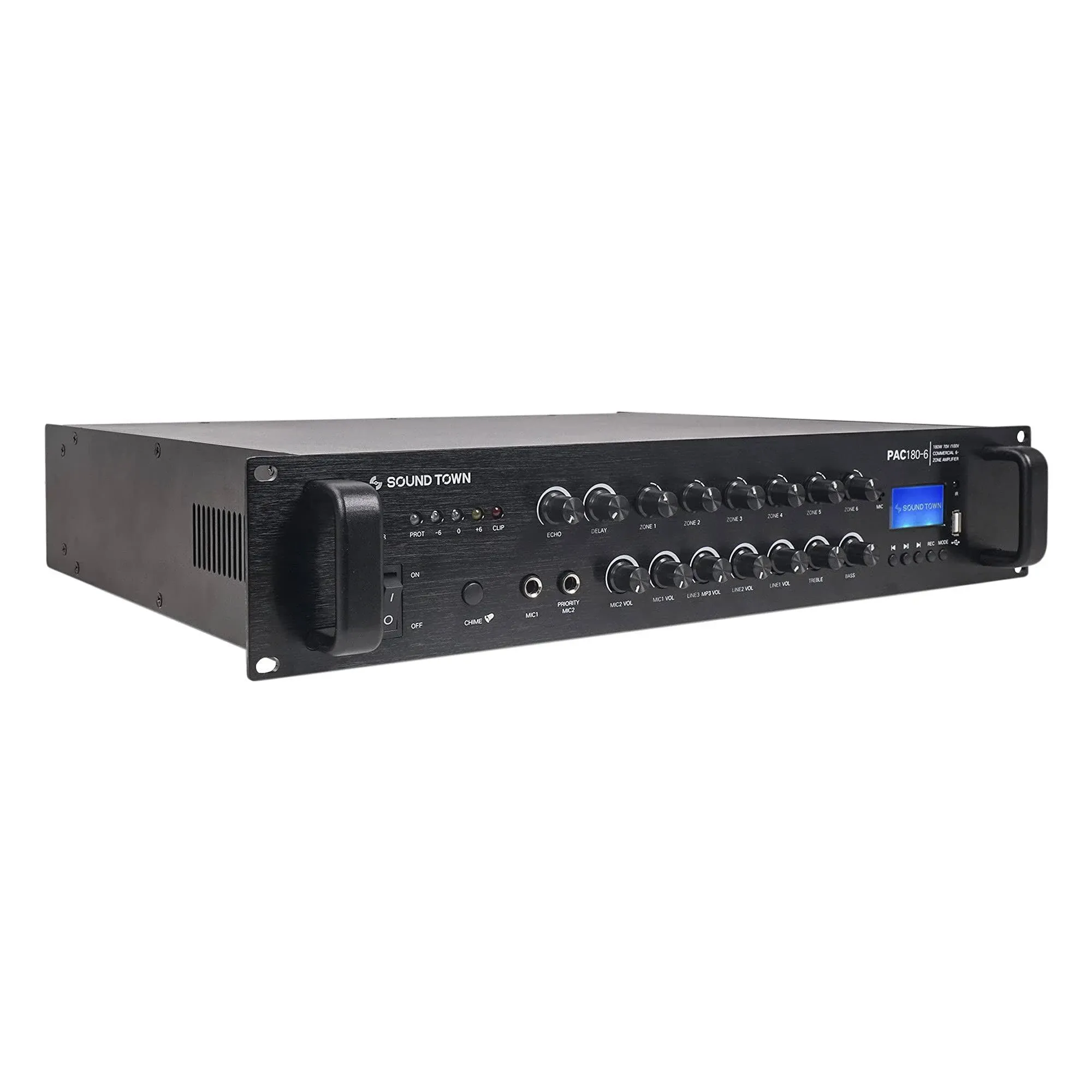 Sound Town 180 W 6-Zone 70V/100V Commercial Power Amp with Bluetooth PAC180-6