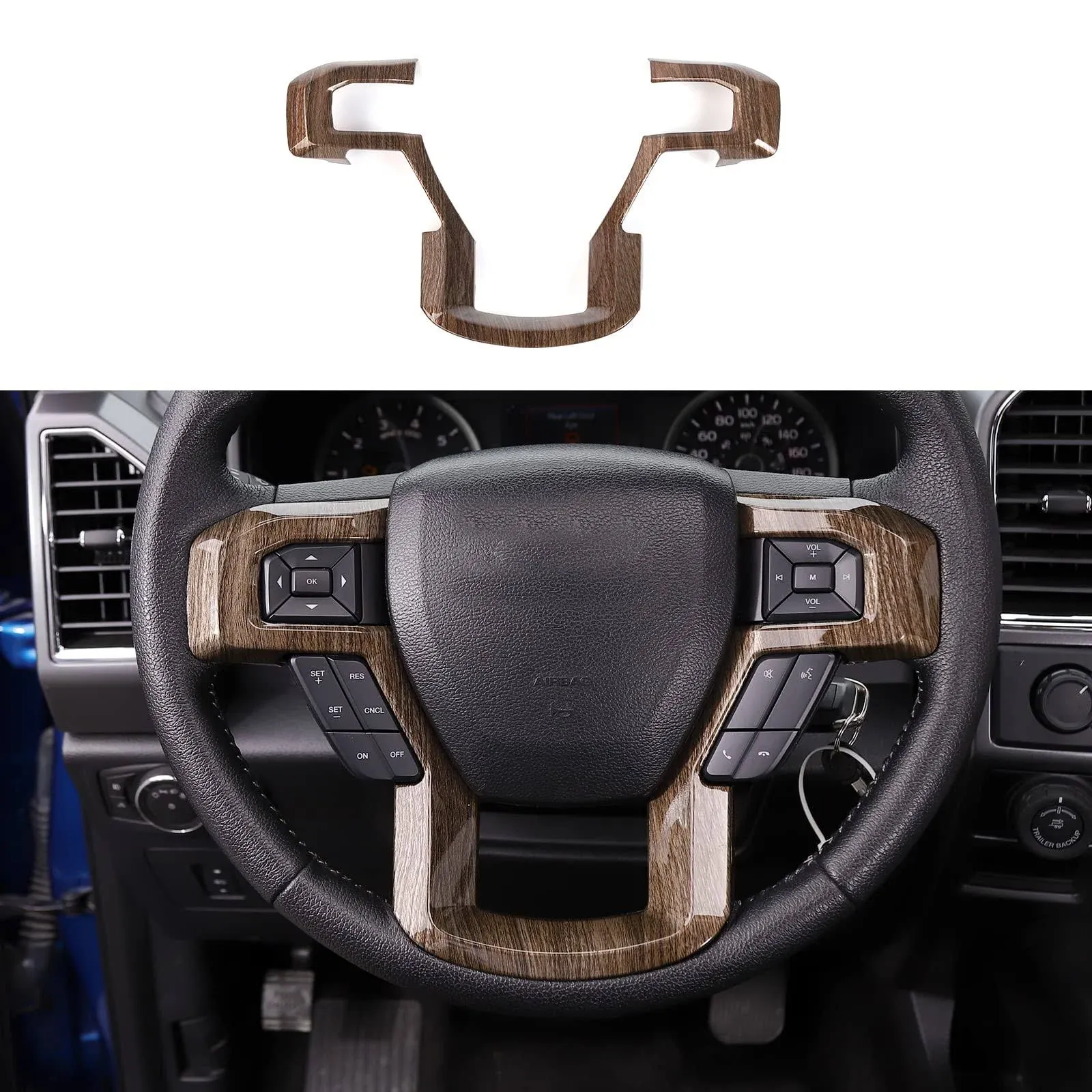 Voodonala Wood Grain Steering Wheel Decorative Trim Car Steering Wheel Cover for 2015 2016 2017 2018 2019 2020 Ford F150 F250 F350 Super Duty