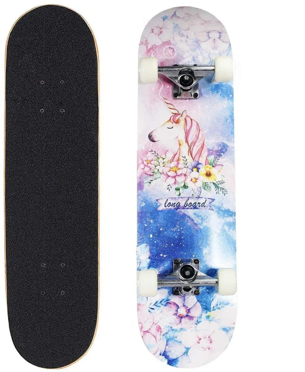 Dreambeauty 31 inch Pro Skateboard Complete,7 Layer Maple Wood Double Kick Co...