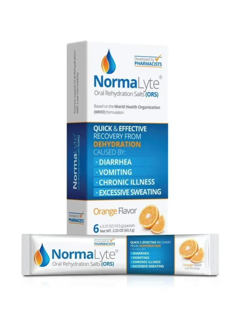 NormaLyte Oral Rehydration Salts- Pack of 6 (Orange) | Electrolyte Powder, Energy Supplements, Electrolytes Powder Packets, Hydration Powder, Potassium Supplement, Vegan, Dehydration Recovery