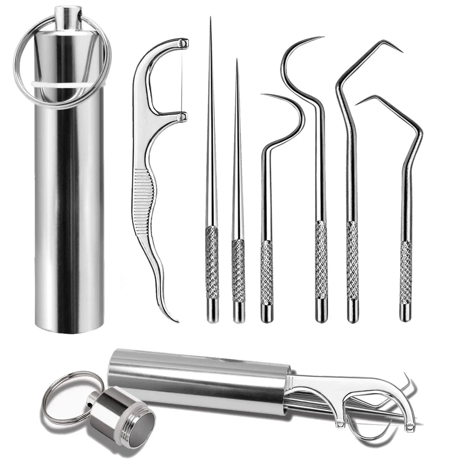 Veiai 7pcs 2 Set Portable Stainless Steel Toothpicks Pocket Set, Reusable Metal ...