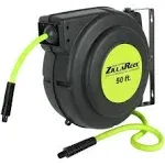 Flexzilla Retractable Enclosed Plastic Air Hose Reel, 3/8 in. x 50 ft., Heavy Duty, Lightweight, Hybrid, ZillaGreen - L8250FZ