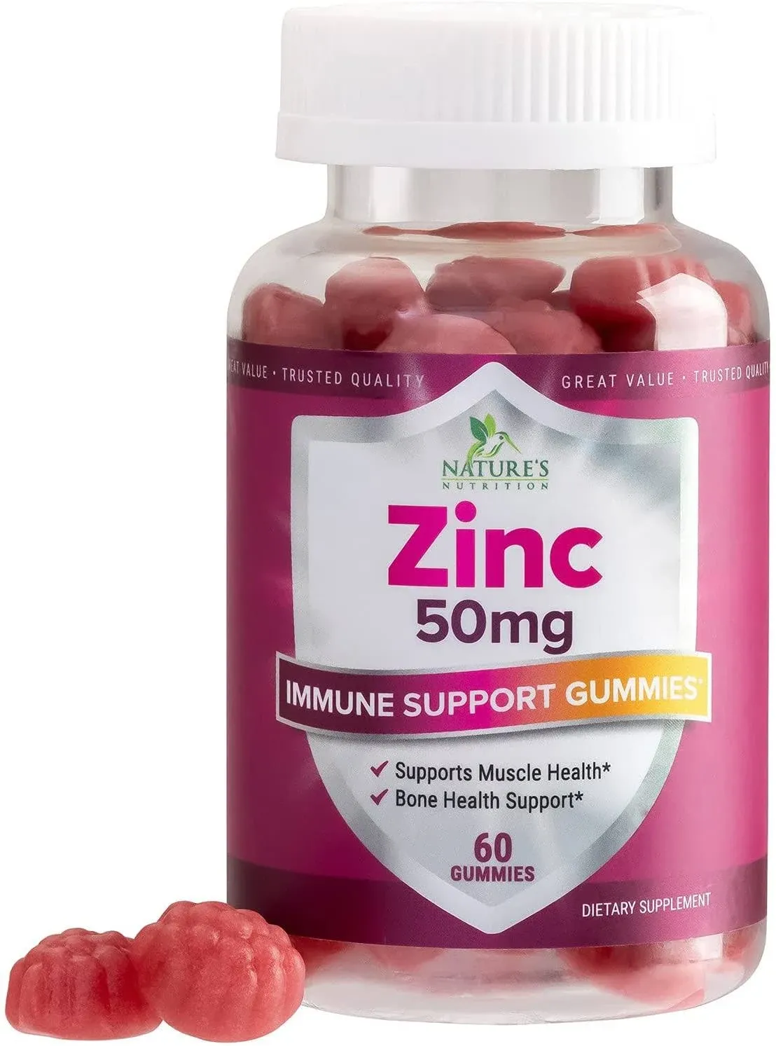 Zinc Gummies for Adults 50 mg - High Absorption Bone Skin & Immune Health Support Gummy & Antioxidant Chewable Supplement - Non-GMO, Vegan & Gluten Free Zinc Vitamin, Mixed Berry Flavor - 60 Gummies