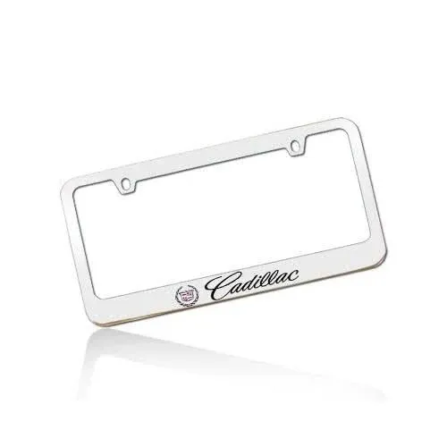 Cadillac LOGO Chrome Plated Brass Metal License Plate Frame with Caps AUTHENTIC