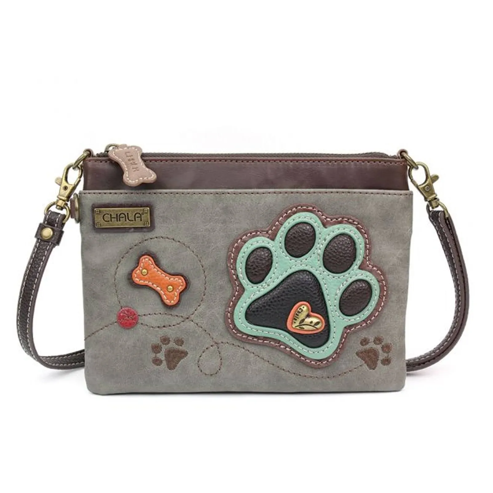 CHALA Paw Print Mini Crossbody Handbag Dog Lovers Gift, Dog Mom Convertible Straps with Metal Paw Charm Combo