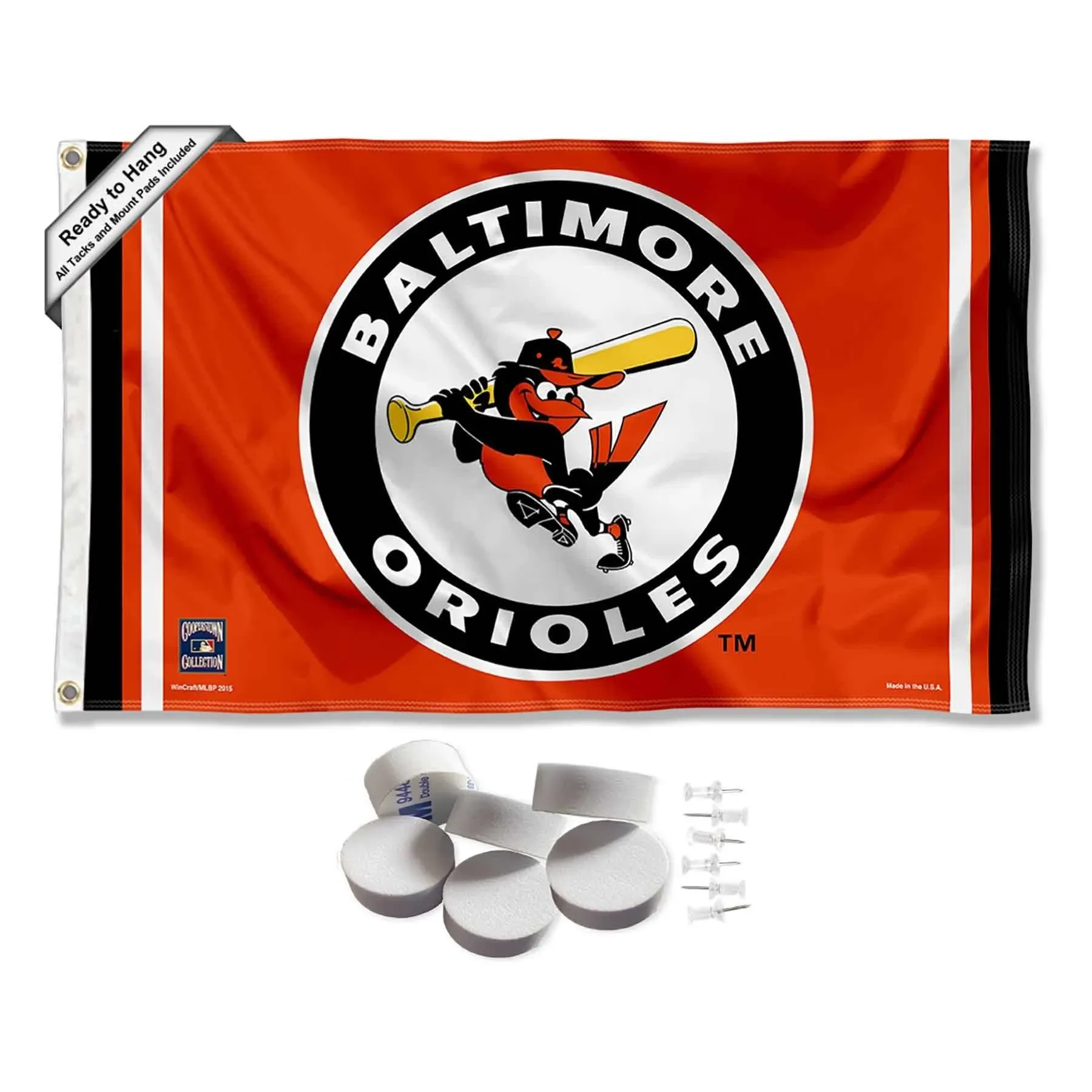 Baltimore Orioles Throwback Retro Vintage Banner and Tapestry Wall Tack Pads