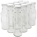 Clear Glass Beverage/Sauce Bottles, 12 Oz, White Caps - Case of 12