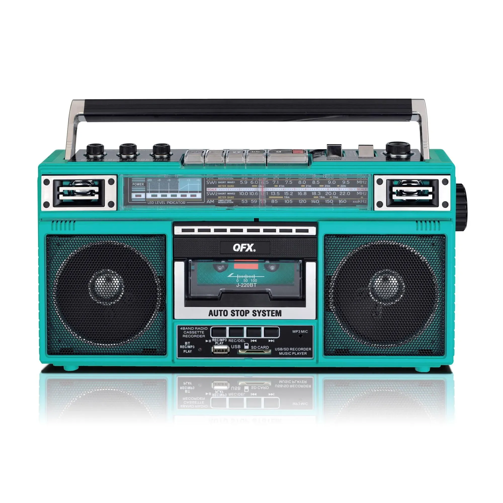 Turquoise Boombox MP3 Conversion from Radio to Cassette with 4-Band (AM, FM, SW1