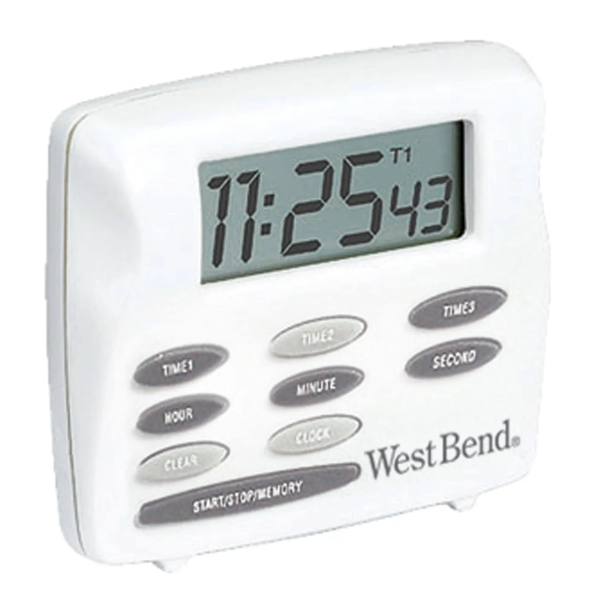 West Bend Versatile Kitchen Timer and Clock with 3 Timing Channels, in White (40053)