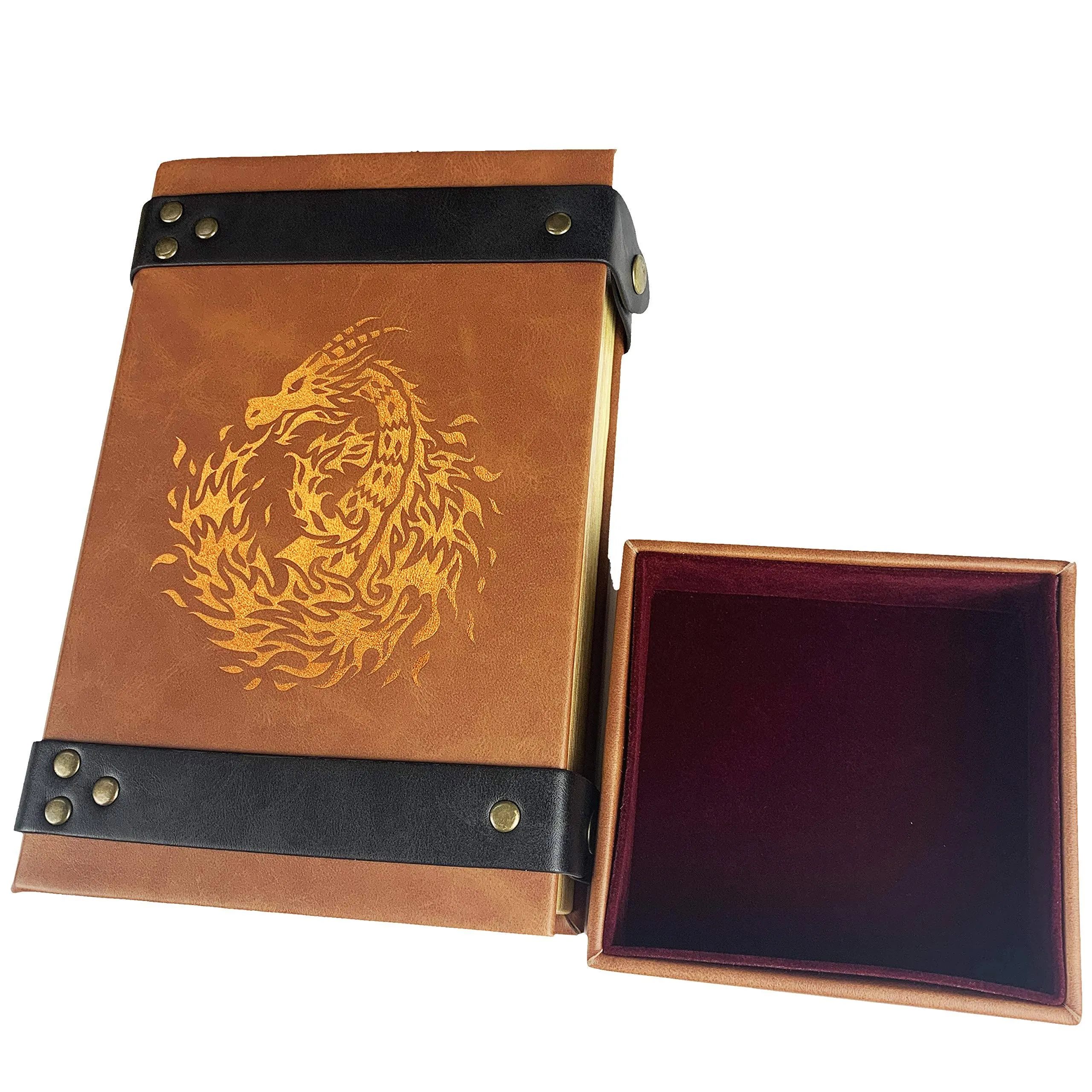 Book-Shaped Cheromatic/Red Fire Dragon Rolling Magic Book Tray for All Tabletop RPGs Like D&D, Call of Cthulhu, Shadowrun.