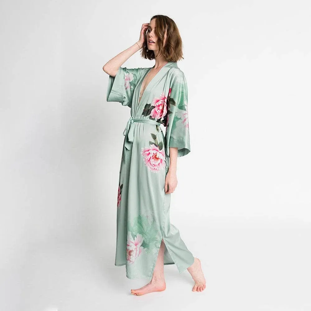 Peony & Bird Long Kimono Robe