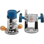 Bosch 1617EVSPK Wood 12 Amp Router Tool Combo Kit - 2.25 Horsepower Plunge Router & Fixed Base with A Variable Speed