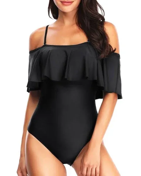 NWT SeaFancy Women&#x27;s One Piece Swimsuit Off Shoulder Ruffled Bathing Suit Size M