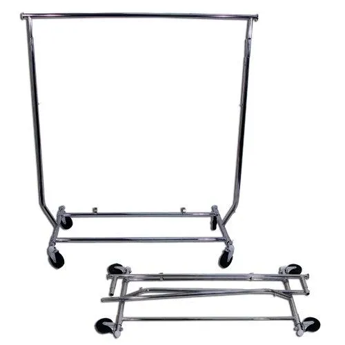 Collapsible Rolling Garment Clothing Rack Chrome 