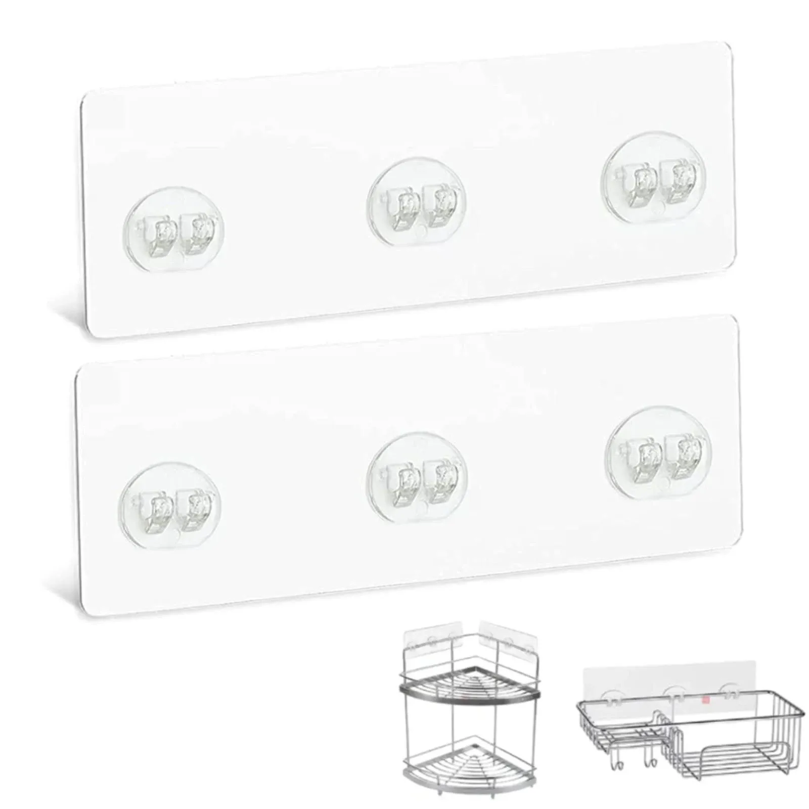 Wmoisnuos 2PC Shower Caddy Adhesive Replacement, Strong Sticker Hooks for... 