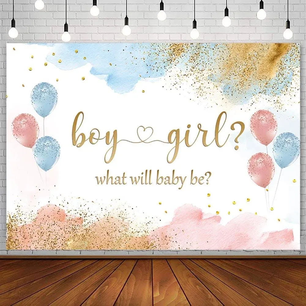 AIBIIN 7x5ft Blue Blush Pink Watercolor Gender Reveal Backdrop Boy Or Girl He...