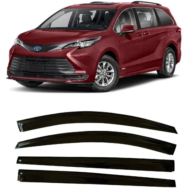 2021-2024 Tape-On Side Window Visor Deflectors for Toyota Sienna LE XLE XSE Limited Platinum Smoke Tinted Rain Guards 2022 2023