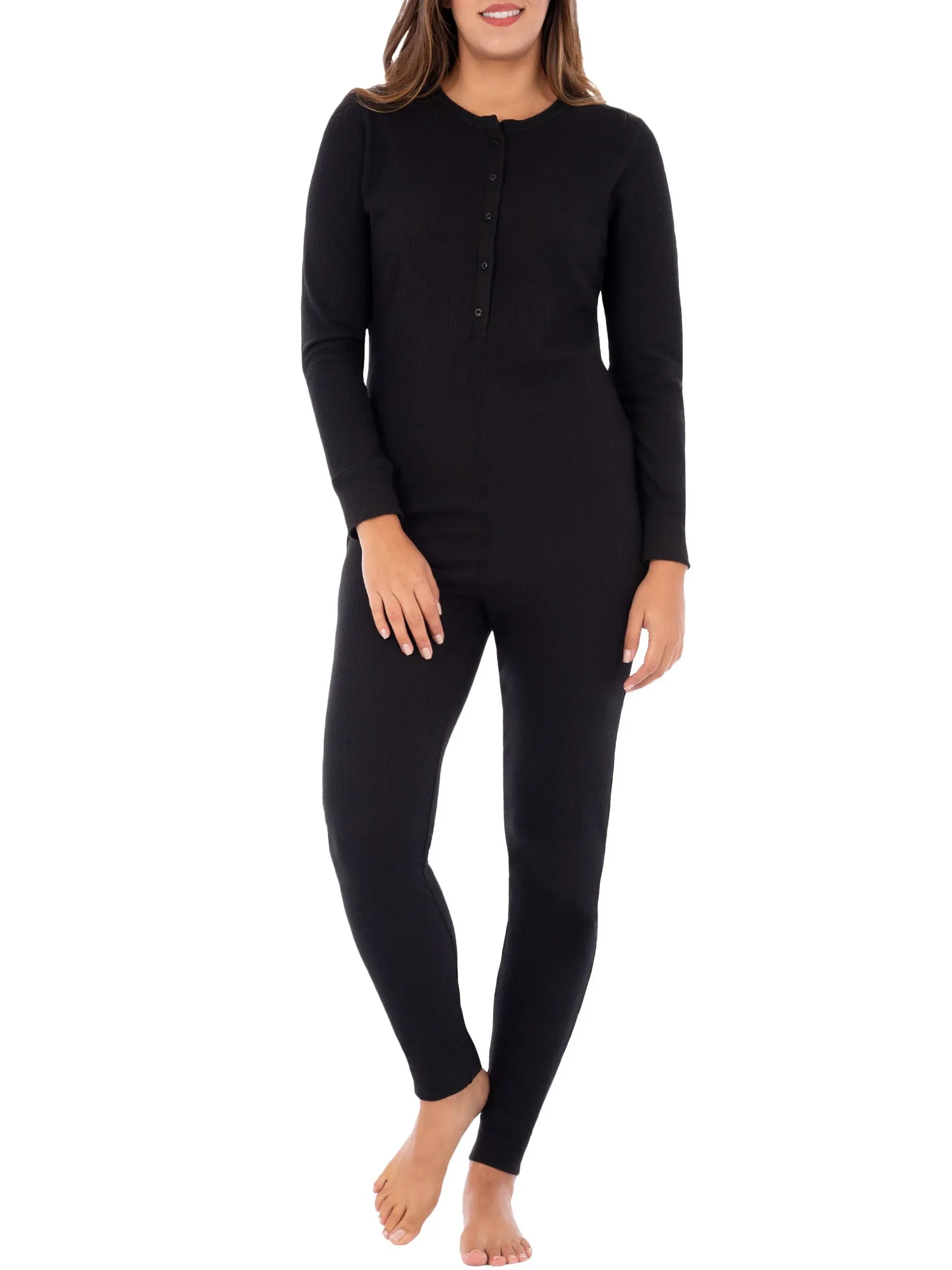 Fruit of The Loom Women's Micro Waffle Premium Thermal Union Suit, Black, Medium ...