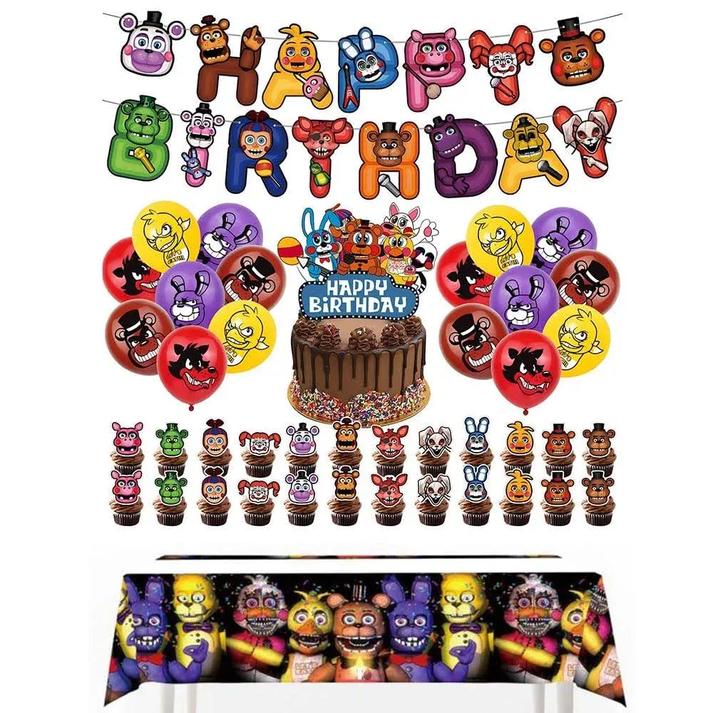 Party Supplies Decorations Five Nights Freddy, 1 Birthday Banners, 1 Tablecover ...