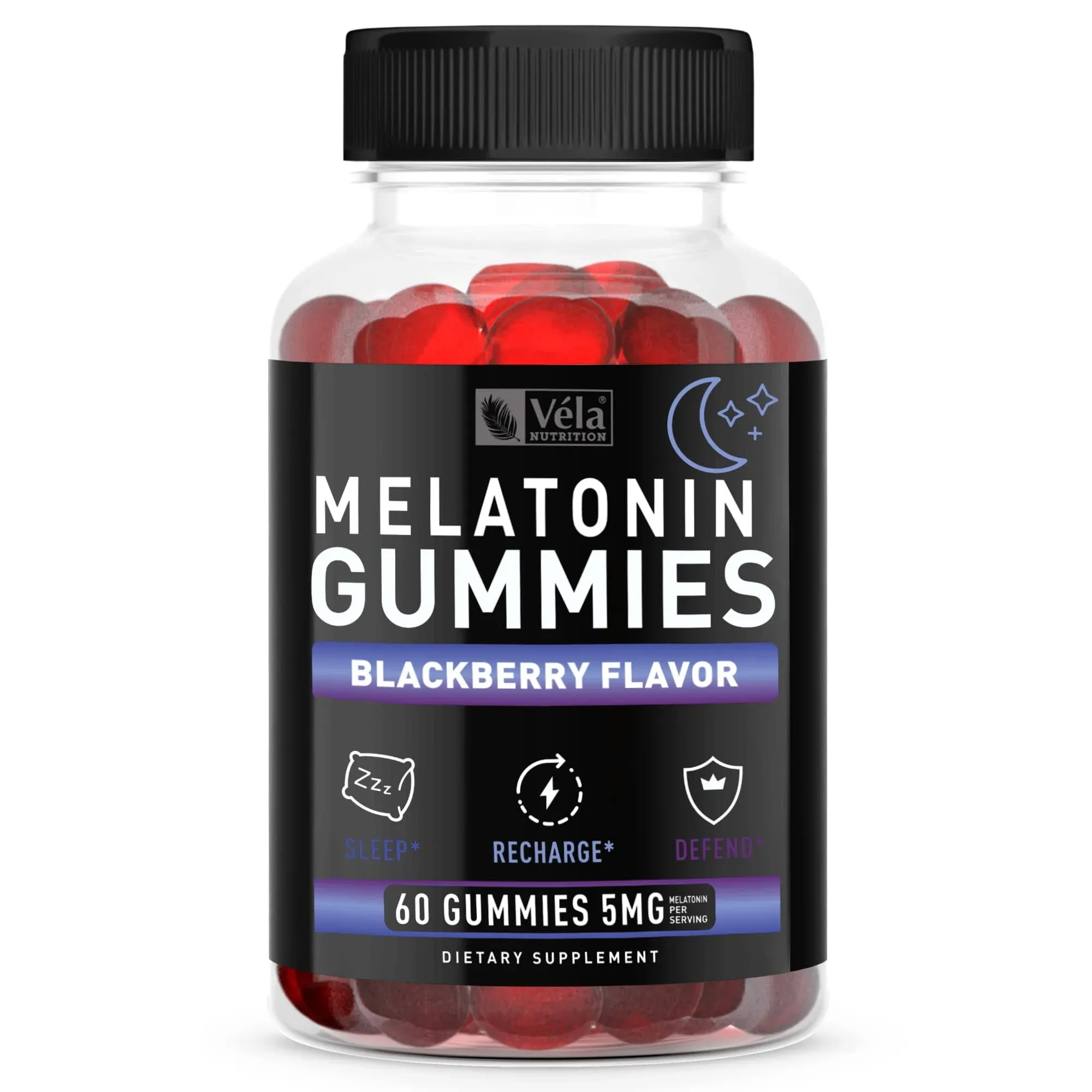 Melatonin BlackBerry Gummies 5mg, Nighttime Sleep Support Chewable Supplement | 60 Count