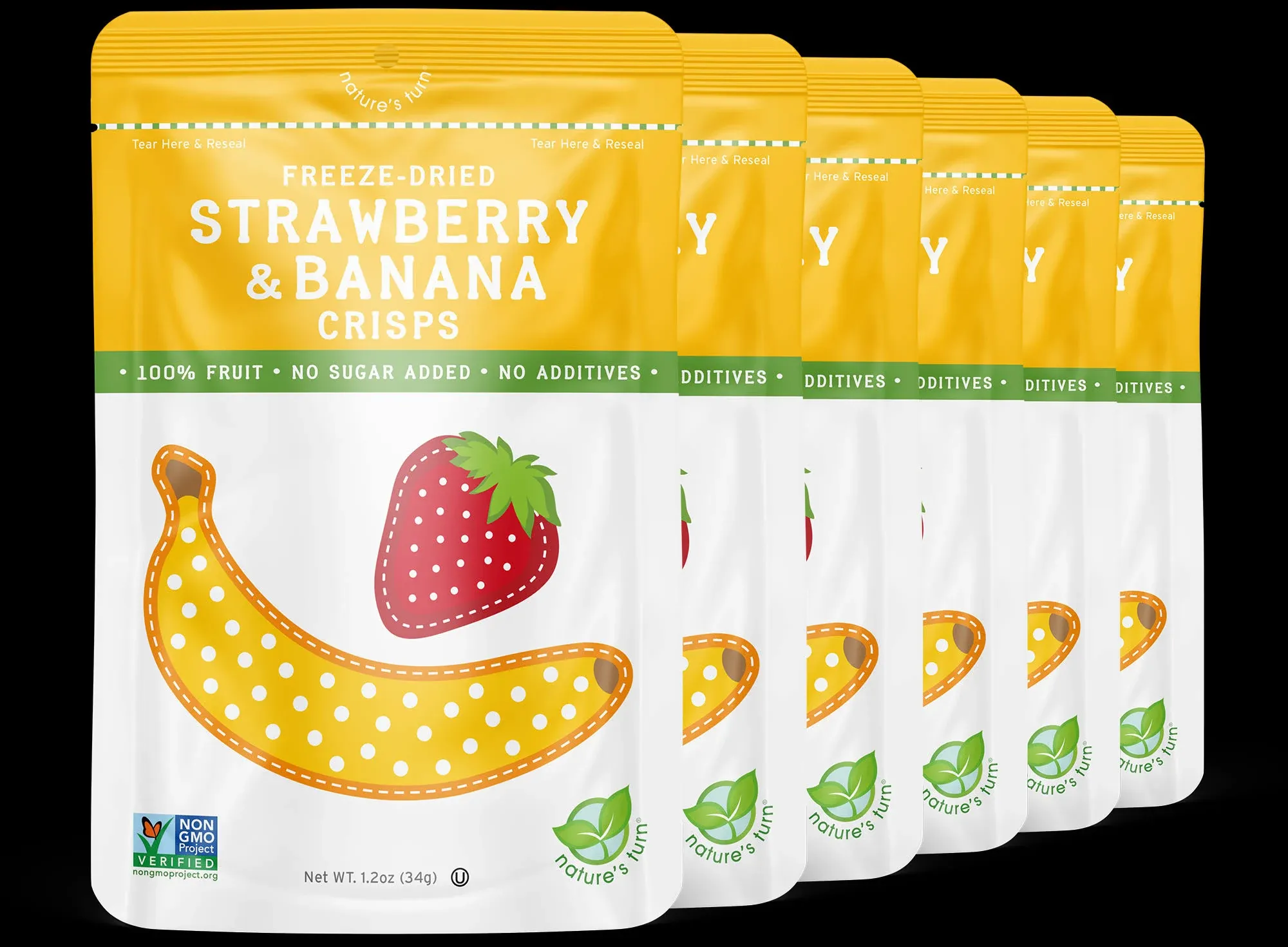 Nature's Turn Freeze-Dried Fruit Snacks, Strawberry Banana Crisps, Pack of 6 (1.2 oz Each)