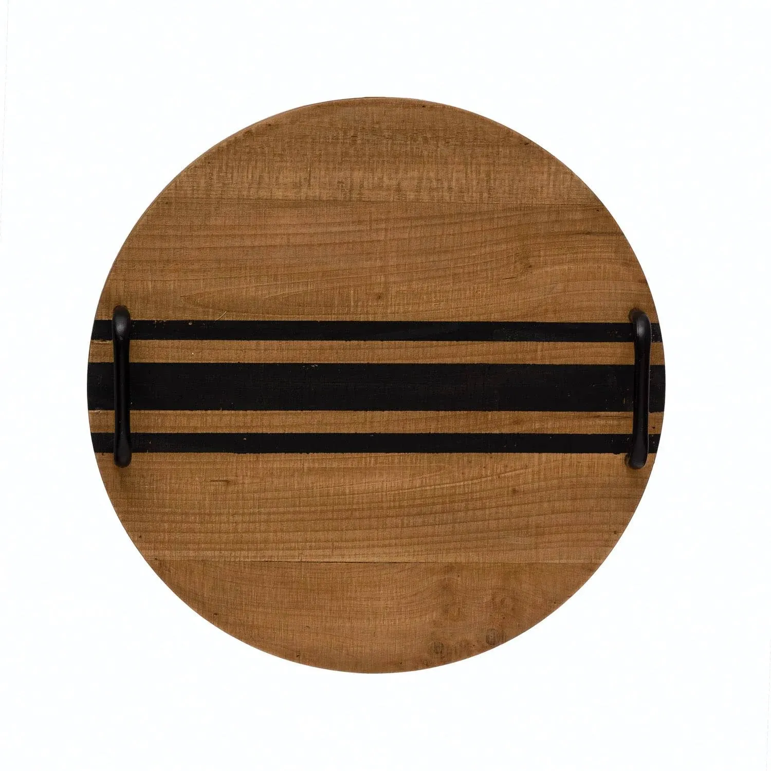 Decorative Wood Tray with Black Lines and Handles